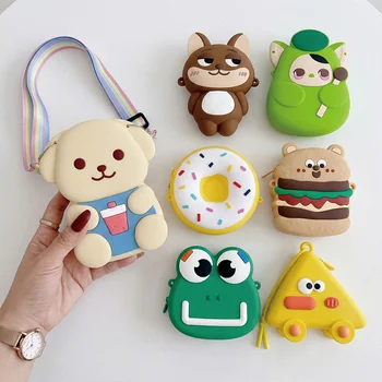 Custom Logo Cartoon Silicone Coin Purse Lemon Donut Butter Bear Kids Crossbody Bag Mini...