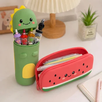 Custom Logo Pop It Fidget Cartoon Silicone Pencil Case DIY Kawaii Student Silicone Pen Bag...