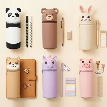 Cartoon Cute Animal Foldable Telescopic Silicone Pen Bag Large Capacity Silicone Pencil...