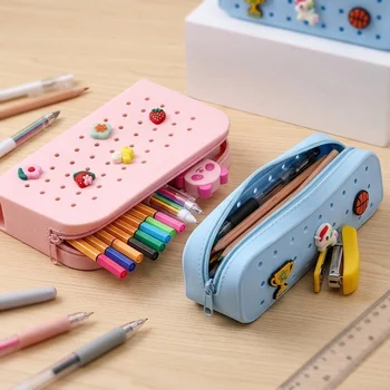 Cartoon Telescopic Foldable Silicone Pencil Case DIY Hole Design Multifunctional Pen Bag...