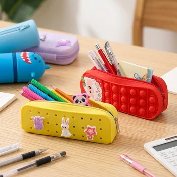 Cute Animal Cylinder Silicone Pen Bag Telescopic Pencil Pouch Customizable Cartoon...
