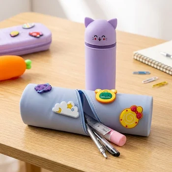 Cartoon Cylinder Telescopic Silicone Pencil Pouch Multifunctional Pen Bag Coin Purse for...