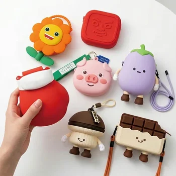 Custom Logo Cartoon Silicone Coin Purse Waterproof Keychain Bag Charm Mini Portable Kids...