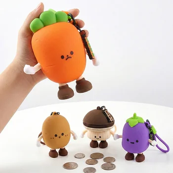 Custom Logo Kawaii 3D Vegetable Carrot Potato Mushroom Eggplant Silicone Coin Purse...