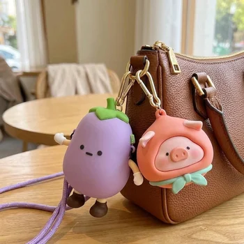 Custom Logo 3D Cartoon Silicone Coin Purse Keychain Bag Charm Mini Portable Earphone...