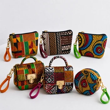 African Ethnic Print Silicone Coin Purse Mini Handbag Zipper Keychain Earphone Storage...