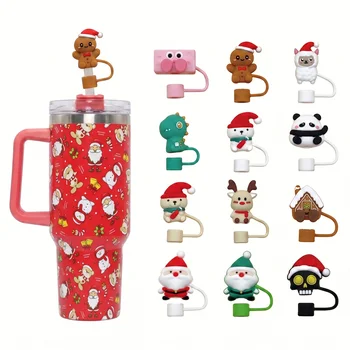 Christmas Silicone Straw Cap Topper Dust Plug Sleeve Party Decor for 10mm Tumbler Food...