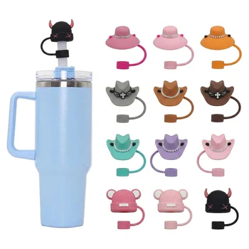 Silicone Straw Cap Bear Rabbit Wool Fries Mushroom Milk Tea Cup Straw Topper Dust Plug...