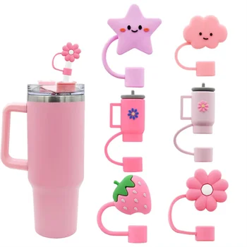 Custom Color Flower Silicone Straw Cap Cover Straw Topper Dust Plug Sleeve for Stanley Cup...
