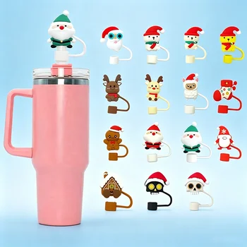Food Grade Christmas Silicone Straw Cap Topper Dust Plug Sleeve for Stanley Tumbler...