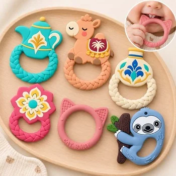 Baby Teether Infant Teether Teething Toy Teething Stick Teething Ring Silicone Teether Teal...