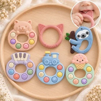 Baby Teether Infant Teether Teething Toy Teething Stick Teething Ring Cat Pop It Push...