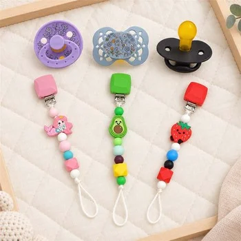 Cartoon Silicone Focal Bead Pacifier Chain Clip with Baby Pacifier Set Newborn Teething...