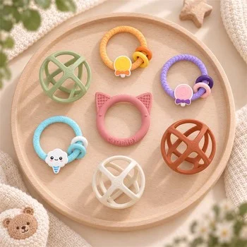 Baby Teether Infant Teether Teething Toy Teething Stick Teething Ring Bee Embossed Silicone...