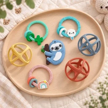 Baby Teether Infant Teether Teething Toy Teething Stick Teething Ring Rainbow Donut Star...