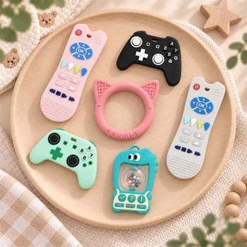 Cat Baby Ring Teether Silicone Pink Teething Toy Infant Teether Cat Ear Grid Non Toxic 0-12...