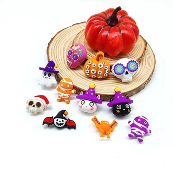 Straight Hole Silicone Beads Loose Halloween Ghost Bat Sugar Skull for Beadable Pen Shoe...