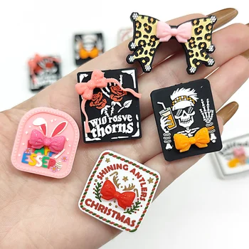 Straight Hole Silicone Beads Loose Square 3D Focal Easter Christmas for Beadable Pen Shoe...