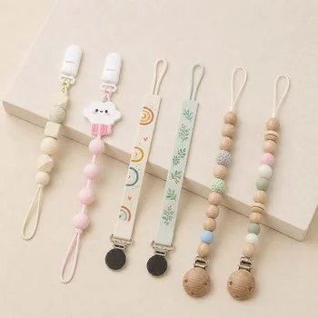 Custom Silicone Bead Pacifier Clip Cloud Face Cartoon Raindrop Teething Dummy Chain Food...