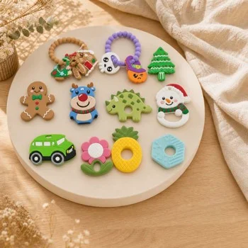 Halloween Beaded Ring Silicone Baby Teether Infant Teething Toy Skull Pumpkin BPA Free Food...