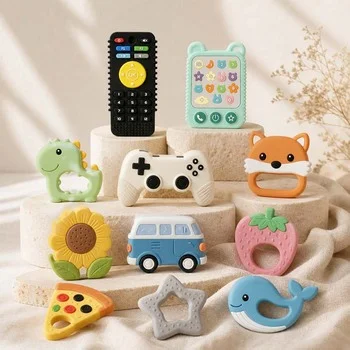 Toy Phone Baby Teether Silicone Teething Toy Infant Teether Smartphone Shape BPA Free Food...