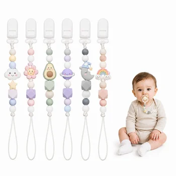 Custom DIY Silicone Bead Pacifier Chain Cute Cloud Flower Avocado Planet Moon Rainbow...