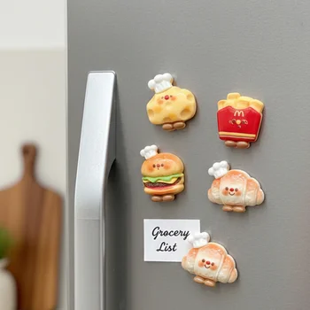 3D Cartoon Food Resin Fridge Magnet Hamburger Fries Chef Hat Creative DIY Custom Home Decor...