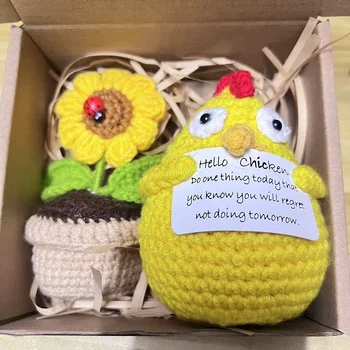 Positive Doll Woolen Hook Knitted Finished Potato Sunflower Gift Box Potted Ornament...