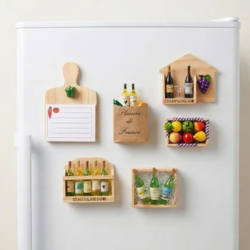 3D Wooden Cultural Creative Food Play Fridge Magnet Cartoon Fruit Wine Bottle Cabinet DIY...