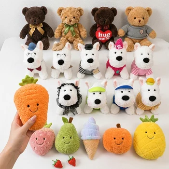 Custom Logo 8 Inch 20cm Claw Machine Plush Dolls Sweater Bear Fruit Vegetable Stuffed Toys...