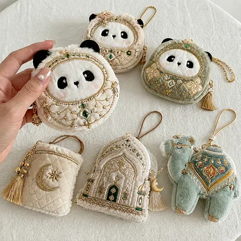 Kawaii Jeweled Plush Coin Purse Panda Islamic Camel Mosque Crescent Star Zipper Chain Bag...