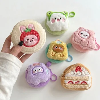 Kawaii Cartoon Embroidery Plush Coin Purse Rabbit Frog Bear Strawberry Cake Mini Keychain...