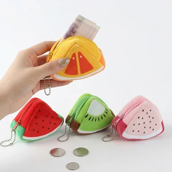 Kawaii Fruit Slice Plush Coin Purse Watermelon Kiwi Orange Pitaya Mini Keychain Earphone...