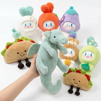 Custom Logo Food Peanut Dragon Plush Toys Hamburger Pizza Taco Stuffed Dolls Soothing...