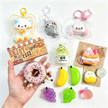 Silicone Squishy Toy Kawaii Fruit Banana Grape Food Slow Rising Stress Relief Squeeze Toys...