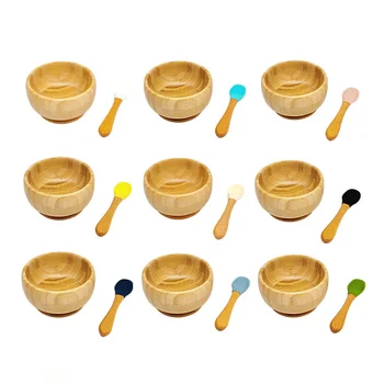 Natural Bamboo Animal Design Suction Base Anti-slip Bowl Eco-friendly Silicone Baby Feeding...