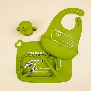 Food Grade Cartoon Animal Silicone Children Tableware Divided Suction Plate Baby Toddler...