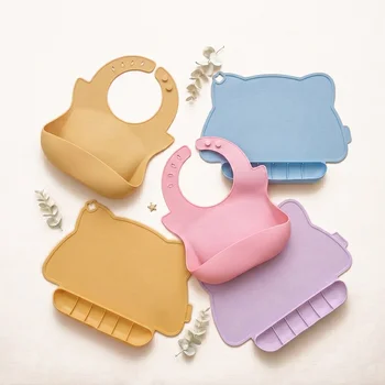 Food Grade Silicone Kids Placemat Cartoon Cat Rabbit Bear Pocket Foldable Heatproof...