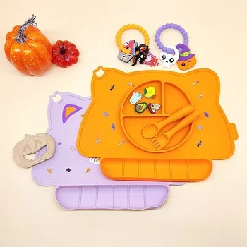 Halloween Foldable Silicone Baby Placemat Anti Slip Heat Insulation Mat With Food Catcher...