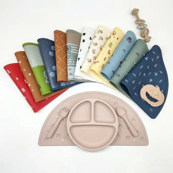 Food Grade Silicone Children's Placemat Semi Round Nonslip Waterproof Oilproof Heat...