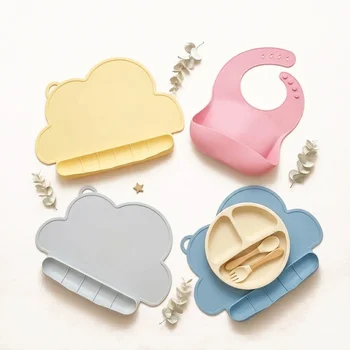Food Grade Silicone Kids Placemat Cartoon Flower Cloud Pocket Foldable Heat Resistant...