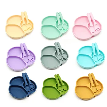 Food Grade BPA Free 9Pcs Silicone Baby Feeding Set Suction Bowl Divided Plate Waterproof...