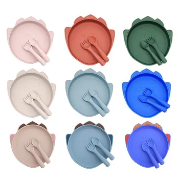 Rocket Pattern 8Pcs BPA Free Food Grade Silicone Baby Feeding Set Divided Suction Plate...