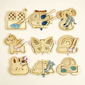 Eco-friendly Elephant Animal Shape Bamboo Children Tableware Food Grade Silicone Suction...