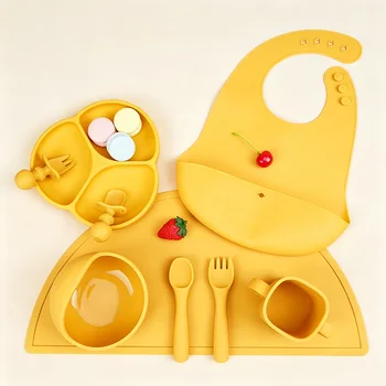 Wholesale BPA Free Food Grade Silicone Baby Feeding Gift Box Set Suction Plate Bowl Kids...