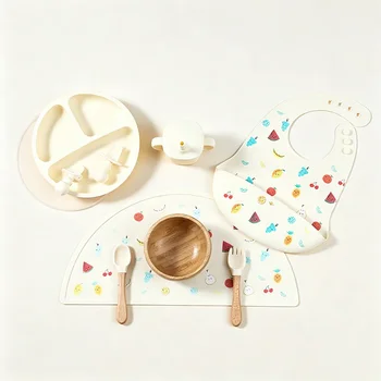 Eco Friendly BPA Free Pink Silicone Baby Feeding Set Custom Cutlery Plate Gift Set for...