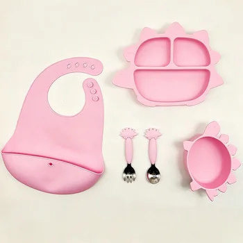Animal Shape BPA Free Food Grade Silicone Baby Feeding Set Suction Plate Bowl Bib Spoon...