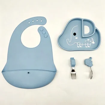 Custom Cartoon Food Grade Silicone Suction Bowl Plate Set BPA Free Baby Feeding Tableware...