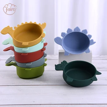 Dinosaur BPA Free Food Grade Silicone Baby Feeding Set Bowl Plate Cup Spoon Fork Custom...