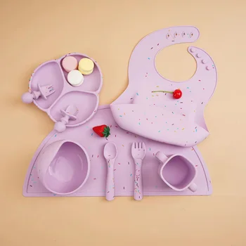 Waterproof Cartoon Pattern Non-Toxic Eco-Friendly Silicone Baby Dinnerware Set with Suction...